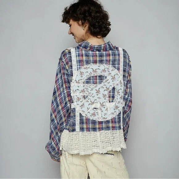 POL Plaid Pattern with Peace Patch Shirt - Picture 4 of 5